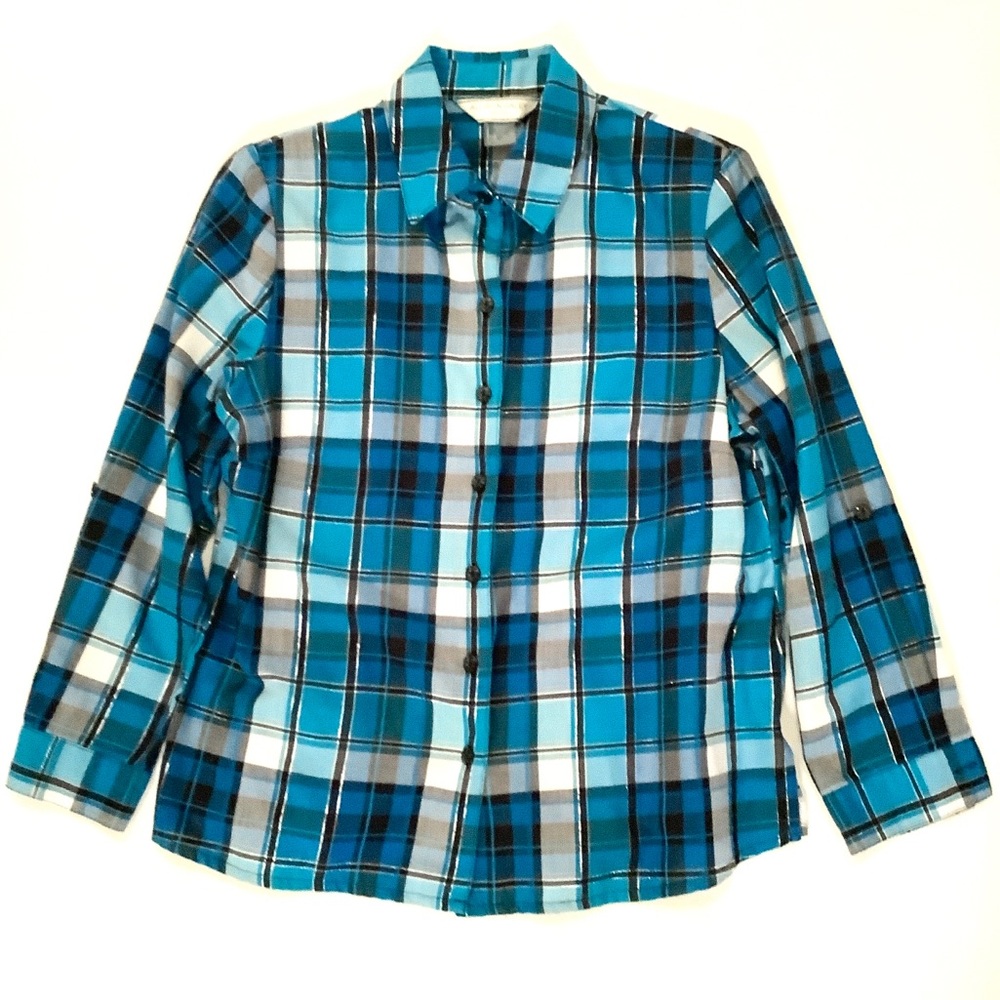 Allison Daley plaid long sleeved button down shirt